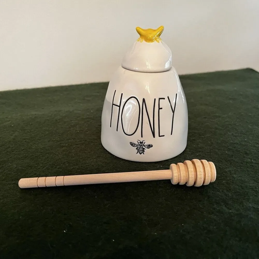 Bumble Bee Rae Dunn By Magenta Bee Ceramic Honey Pot With Wooden Dipper